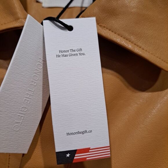 Honor The Gift Vegan Leather Belted Trench Coat Jacket Mustard Yellow sz XL NWT - Picture 6 of 15